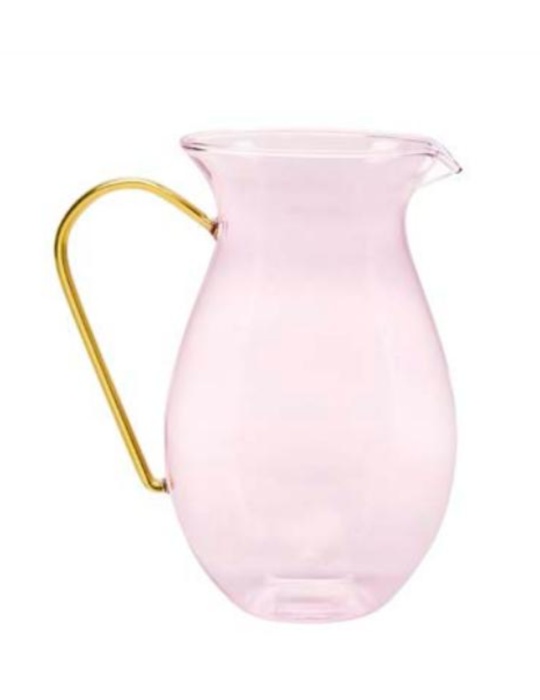Miss Etoile Glass Pink Jug With Yellow Handle