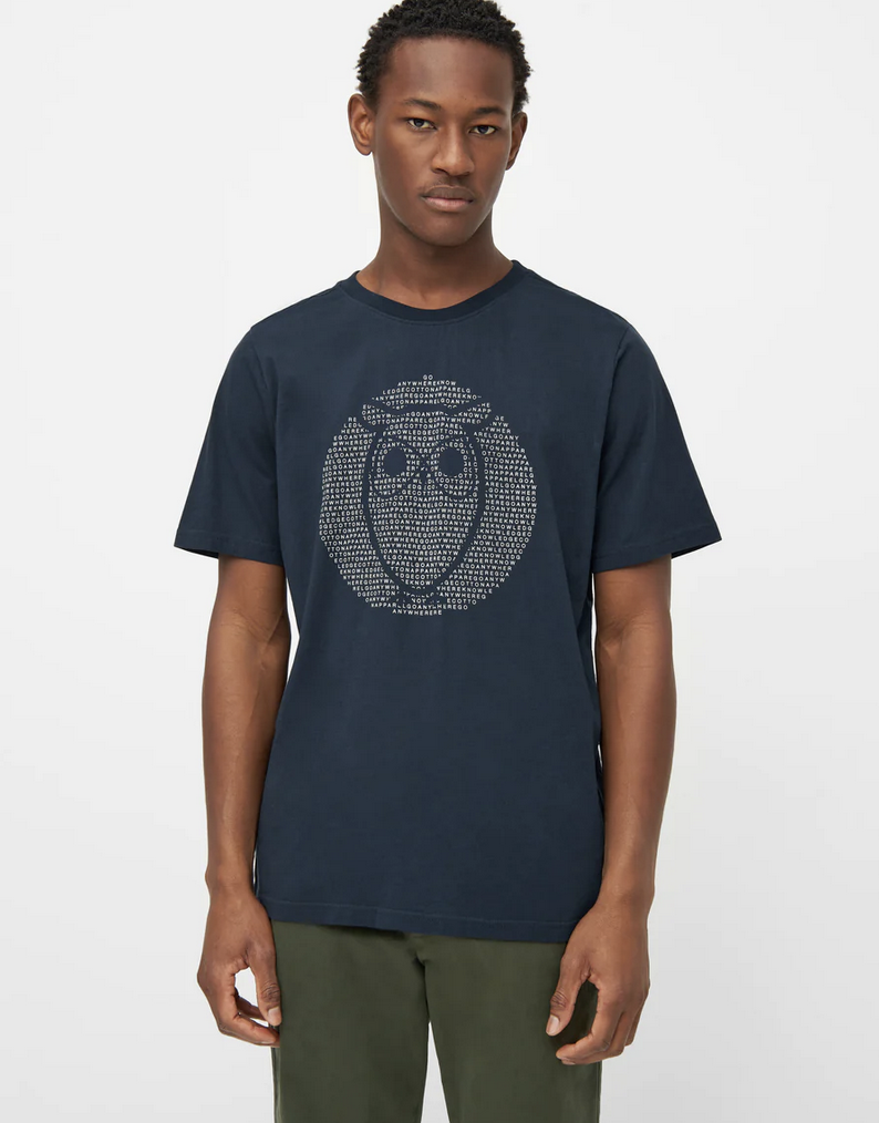 Knowledge Cotton Apparel  1010054 Regular Fit Owl Chest Print T-Shirt Total Eclipse