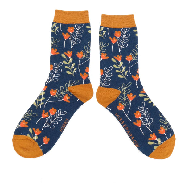 Miss Sparrow Sks364 Wild Floral Socks Navy