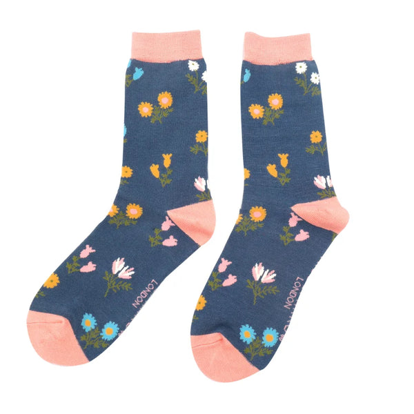 Miss Sparrow Sks225 Dainty Floral Socks Navy