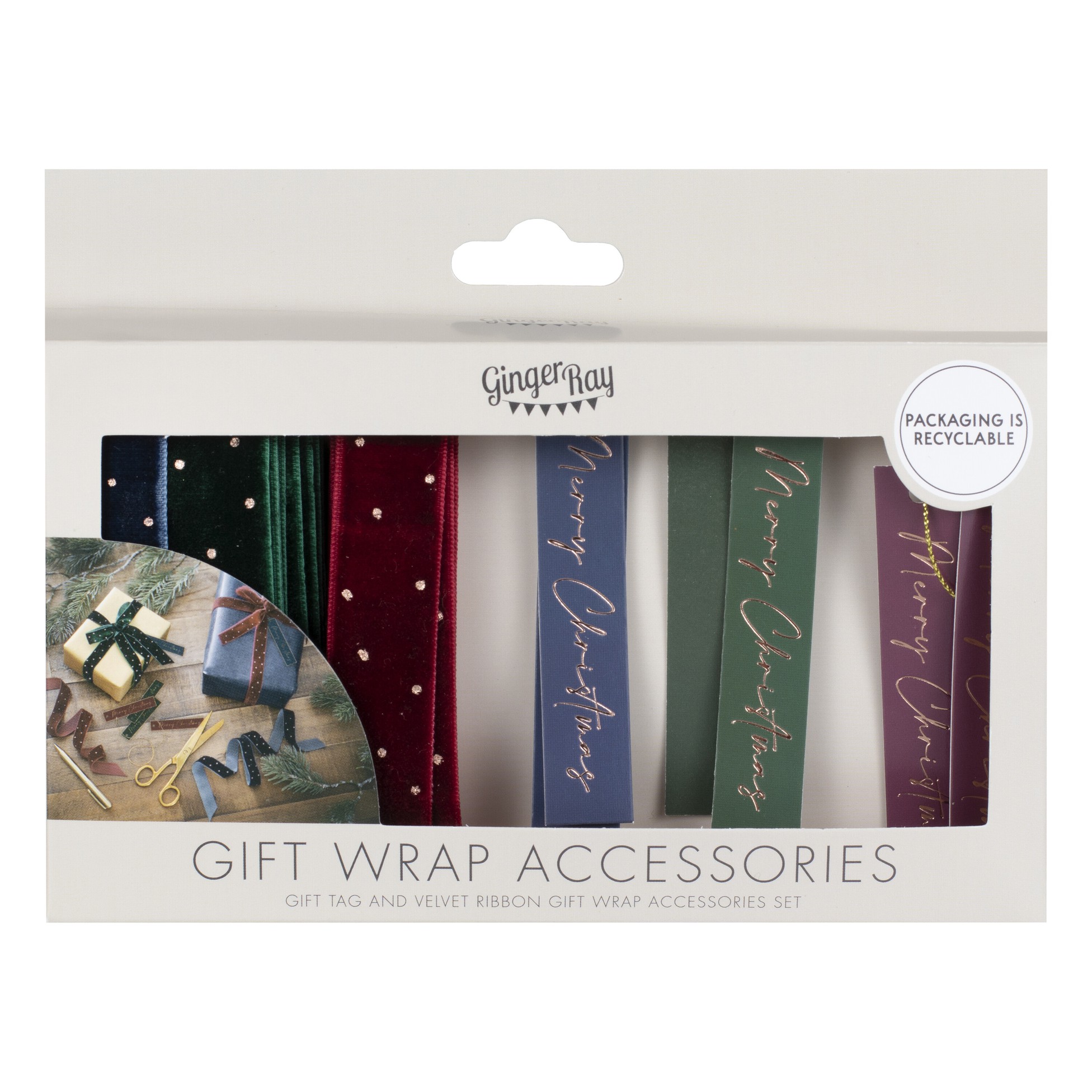 Ginger Ray Gift Tags and Velvet Ribbon Christmas Gift Wrap Set