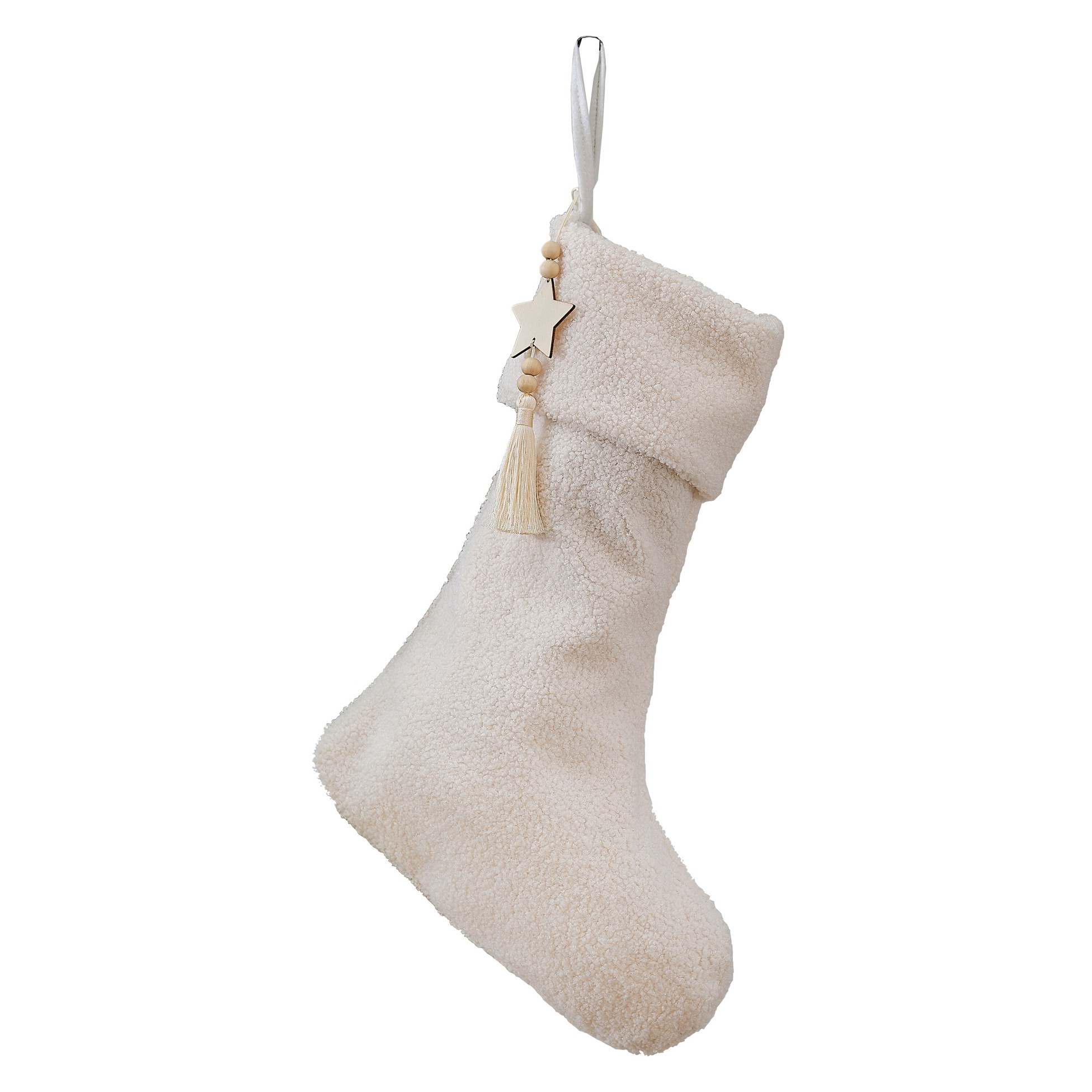 Ginger Ray White Boucle Christmas Stocking with Charm