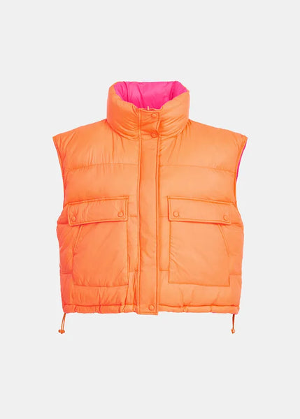 Essentiel Antwerp Epuff Sleeveless Reversible Puffer Jacket In Orange And Pink