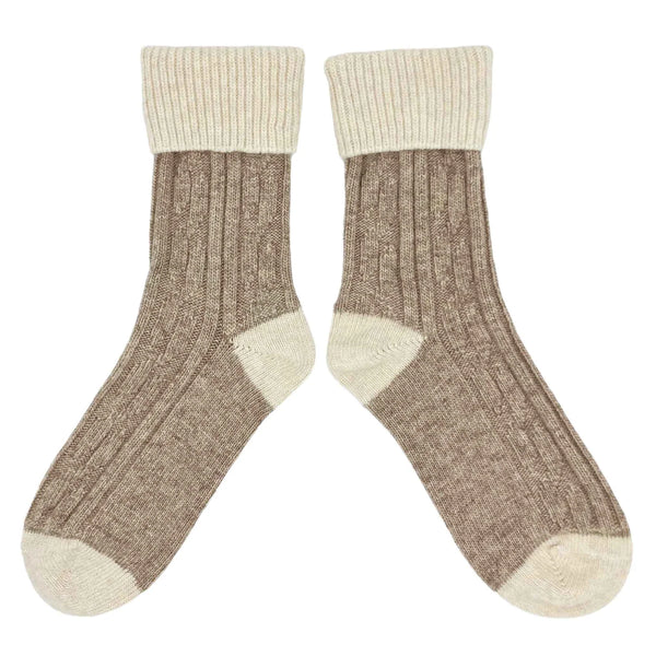 Catherine Tough Cashmere Slouch Socks - Soft Brown & Oatmeal