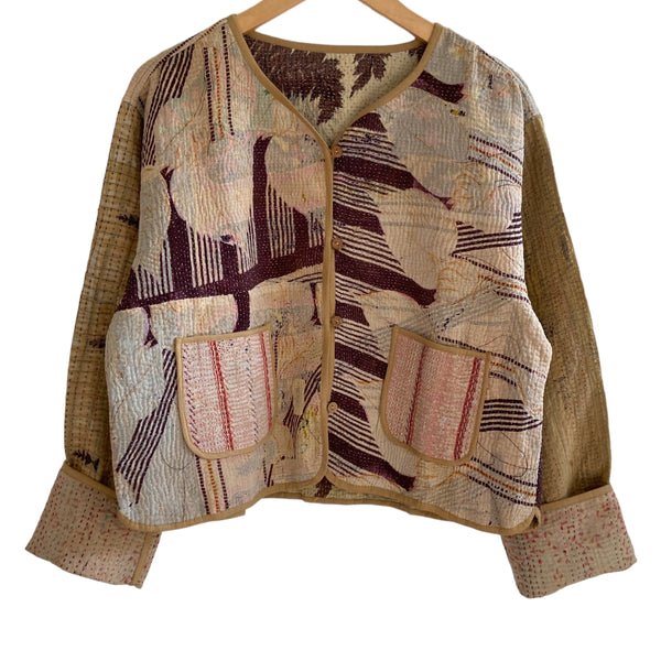 Behotribe  &  Nekewlam Jacket Reversable Vintage Kantha Cotton Violet Palm