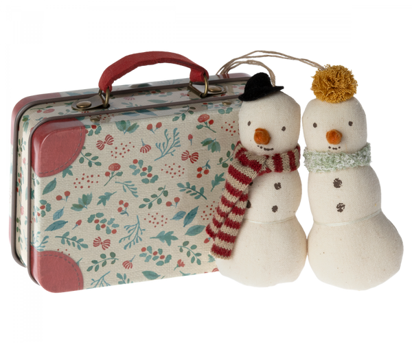 Maileg Snowman Ornament, 2 Pcs In Metal Suitcase