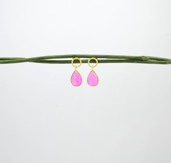 Schmuckoo Circle Post Neon Pink Jade Gold Plated Earrings