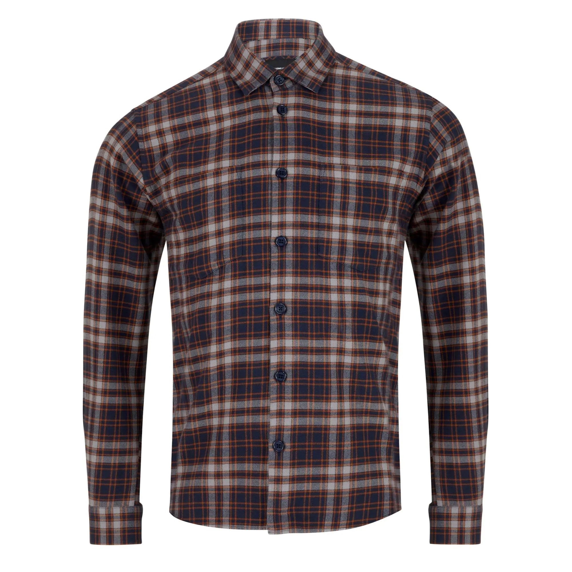 Remus Uomo Flannel Check Overshirt - Navy / Red