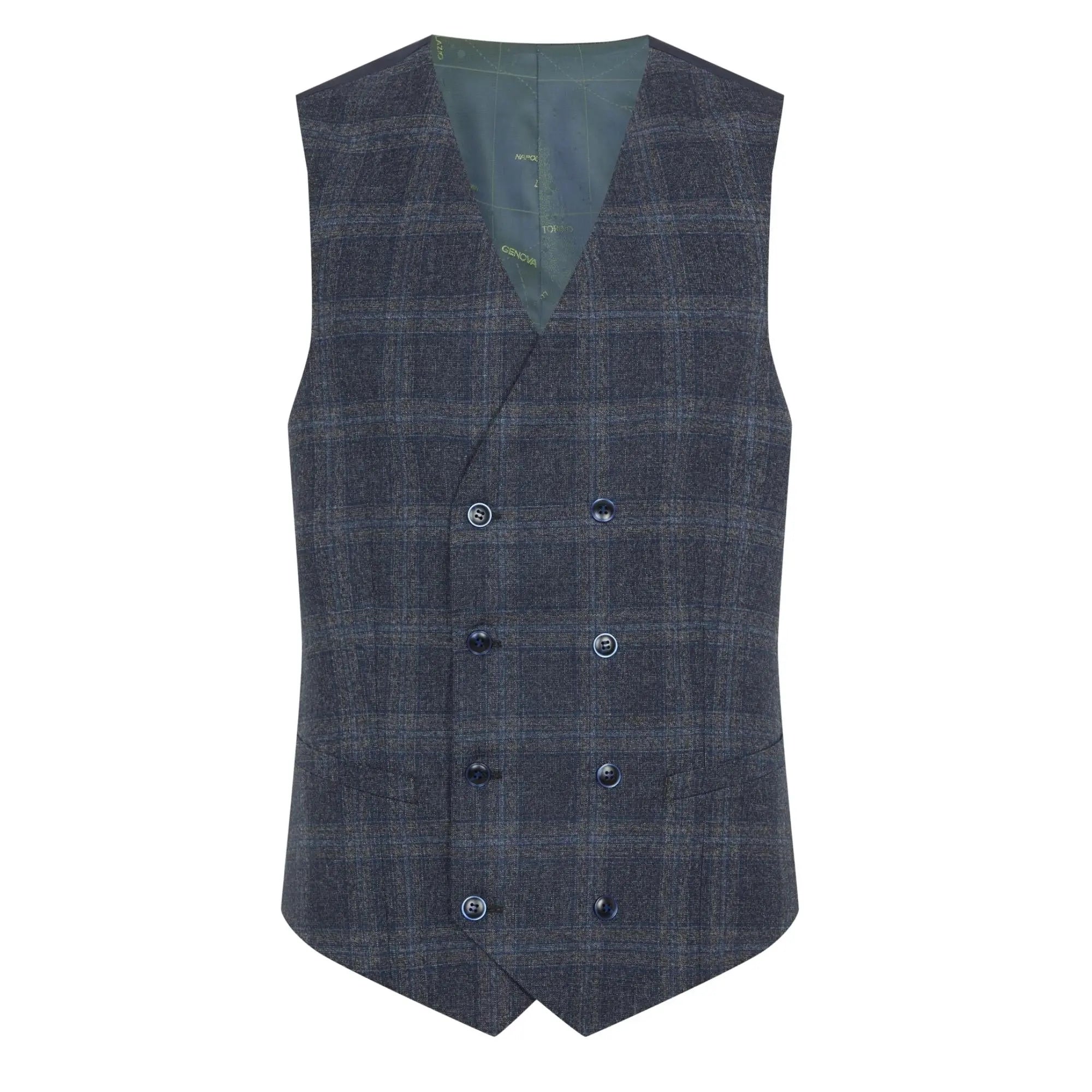 Remus Uomo Larenzo Double Breasted Check Suit Waistcoat - Dark Grey / Blue