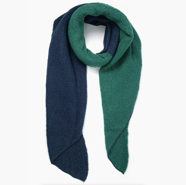 livs Big Soft Scarf - Green & Navy Asymmetrical