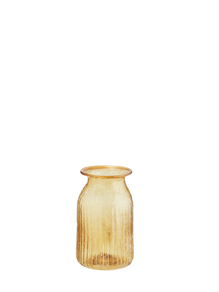 Madam Stoltz Yellow Recycled Ribbed Glass Vase