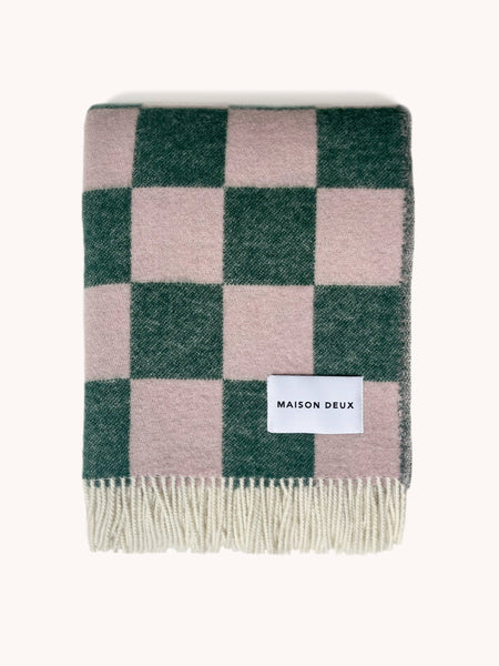 MAISON DEUX Checkerboard Blanket Green Pink