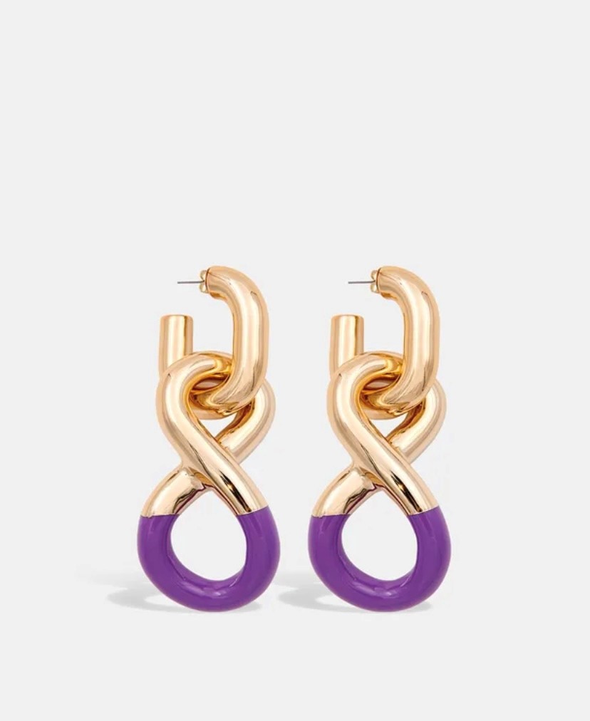 Essentiel Antwerp Gold and purple chunky chain earrings