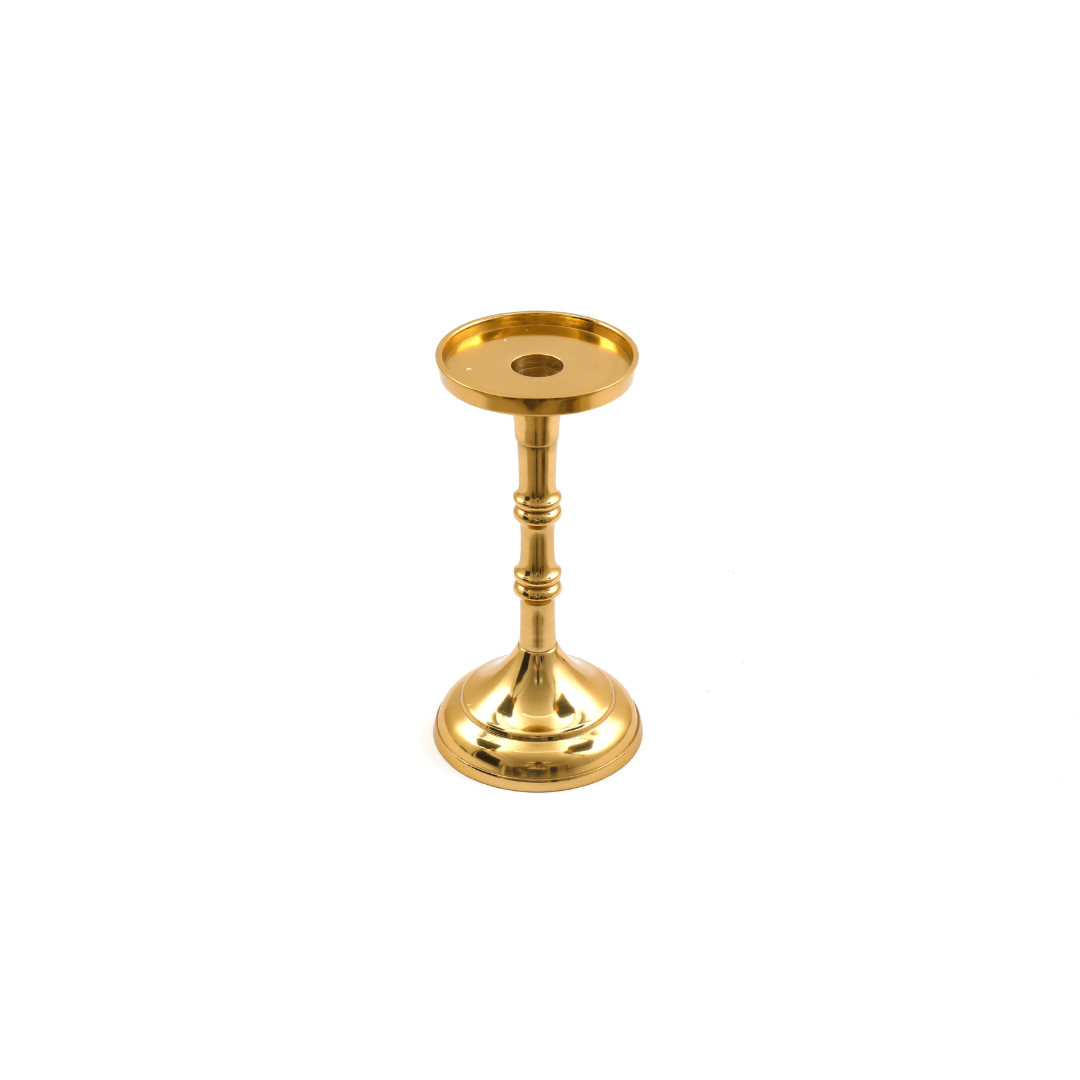 Temerity Jones Small Gold Metal Pillar Candle Stick Holder