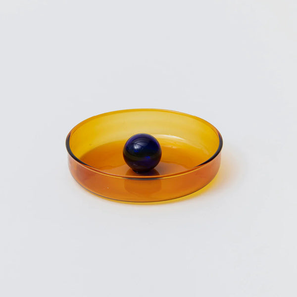 Block Design Glass Small Bubble Dish -amber & Cobalt