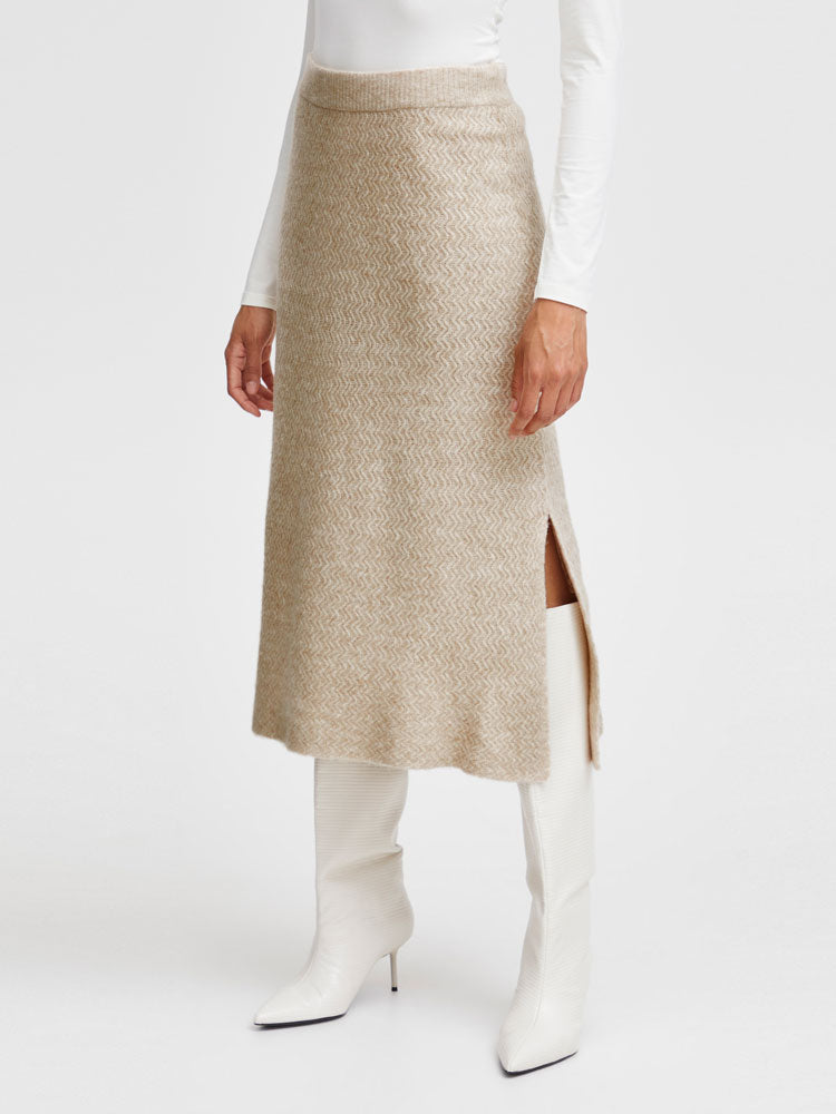 b.young Bymerli Knitted Skirt Cement Melange