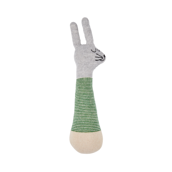 Sophie Home Rabbit Cotton Knit Rattle In Green