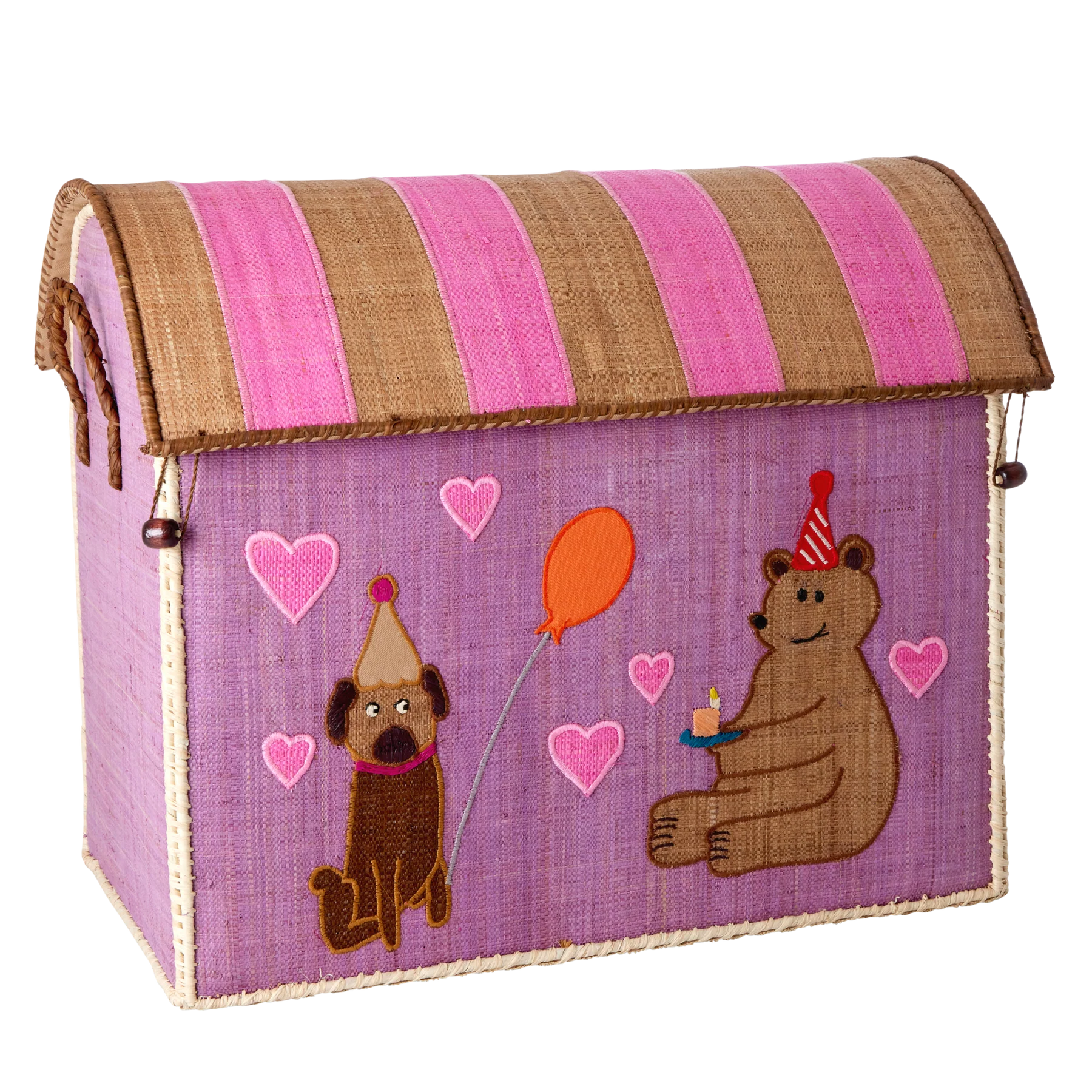 Rice by Rice Cesto Giochi In Rafia Animali Large - Pink Party Animal
