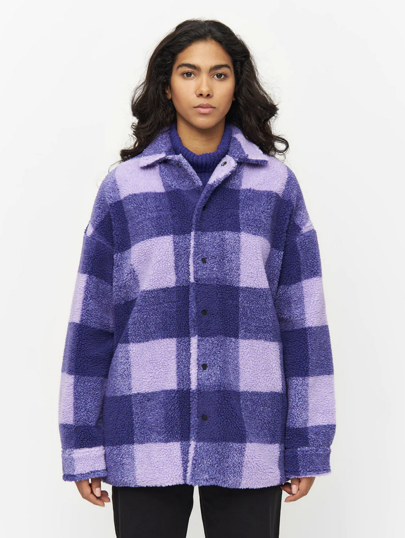 Knowledge Cotton Apparel  2280016 Checked Teddy Overshirt Violet Tulip