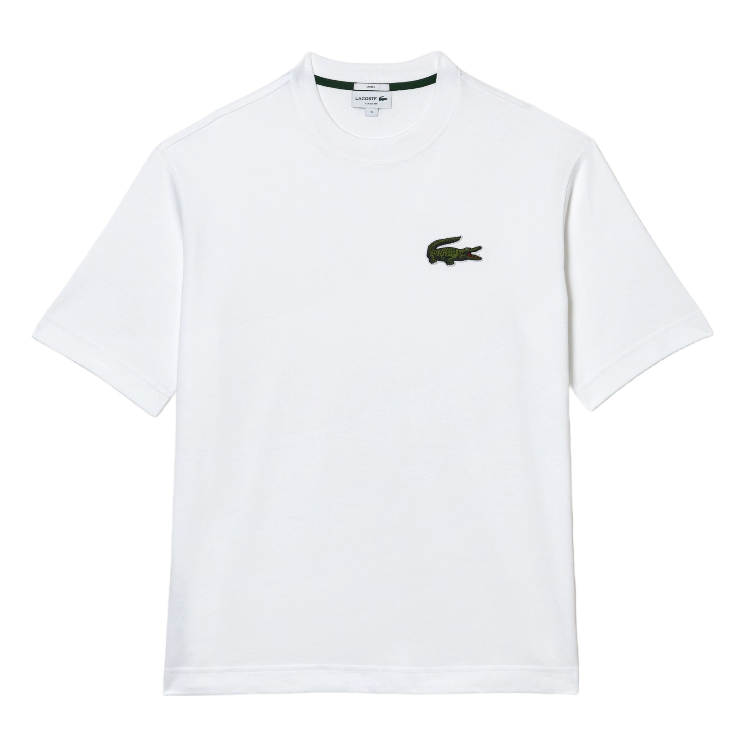 Lacoste T Shirt Loose Fit Large Crocodile White