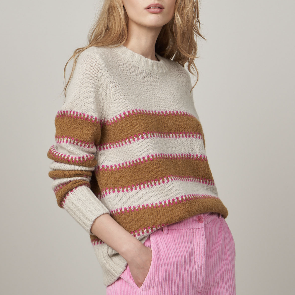 Hartford Light Grey Striped Alpaca Wool Sweater