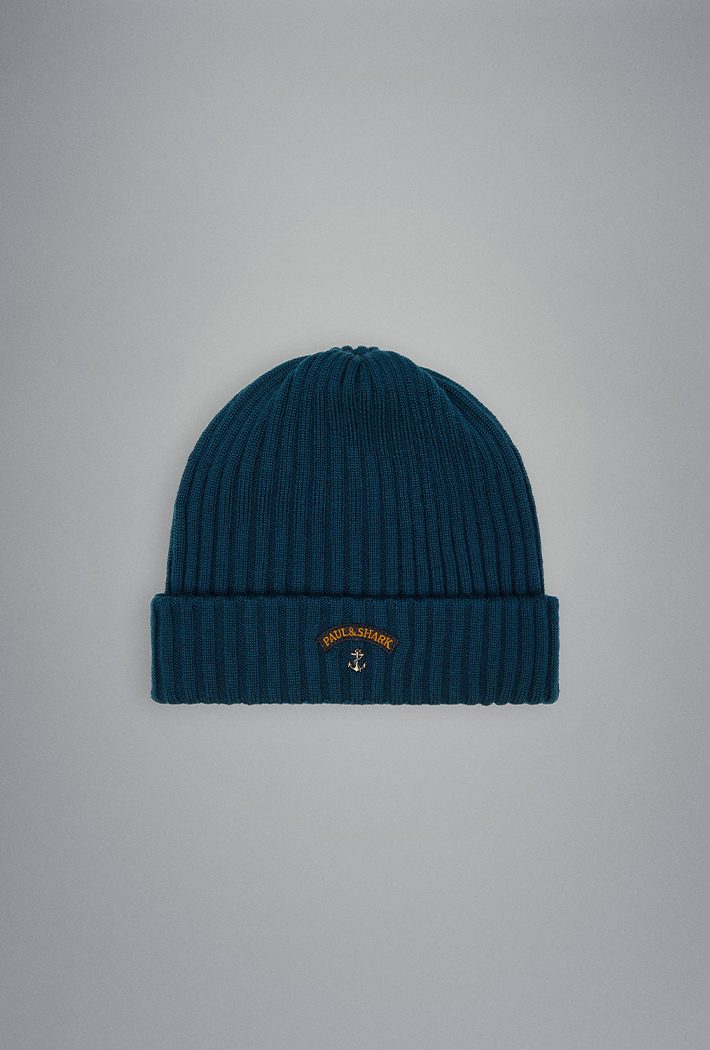 Paul & Shark Paul & Shark Men's Ribbed Wool Beanie With Anchor Badge