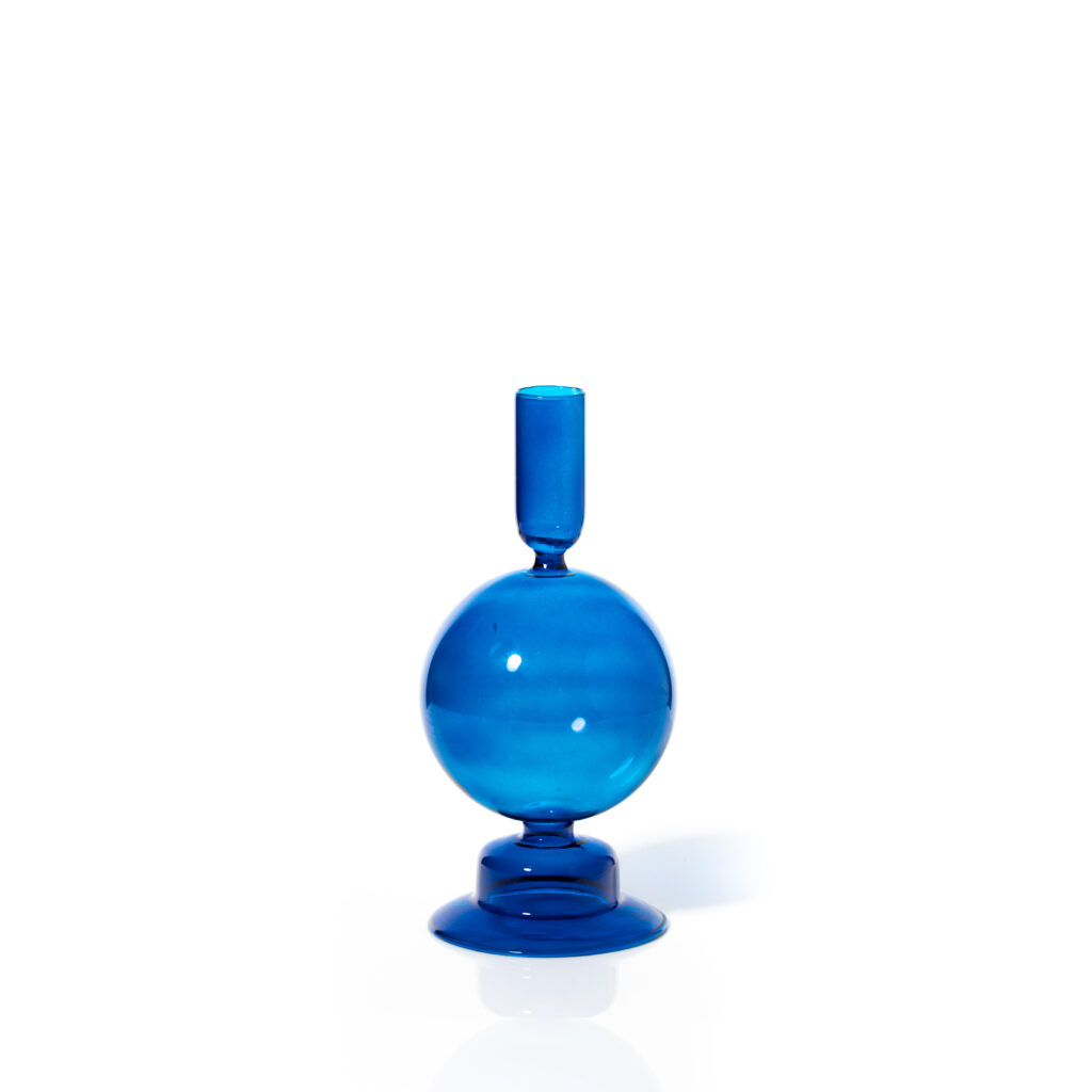 the eclectic lifestyle company Maegen Taper Candle Holder- Egyptian Blue Glass