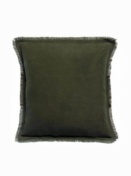 Viva Raise Laly Linen & Cotton Plain Cushion In Olive - 45 X 45