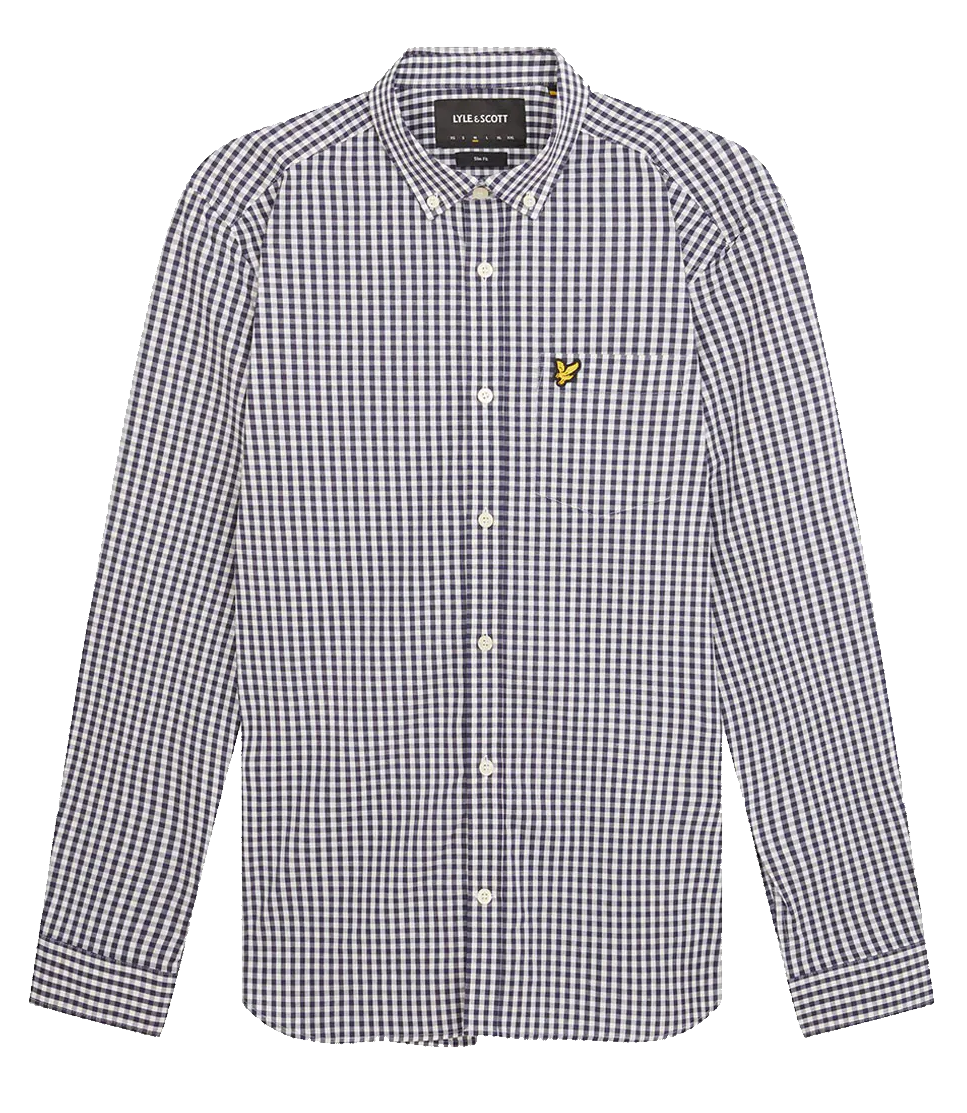 Lyle and Scott Slim Fit Gingham Shirt Jet Black and White