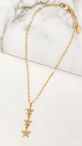 Envy Gold Necklace with Triple Diamante Star Pendants
