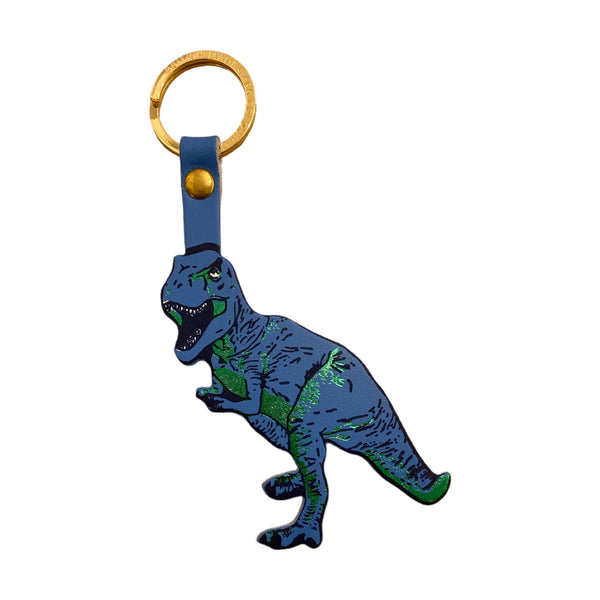 Ark Colour Design Key Fob Leather Foil Embossed T-Rex Cornflower