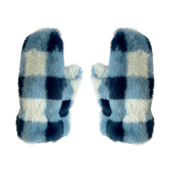 Rockahula Furry Checked Mittens Blue 3-6 Years