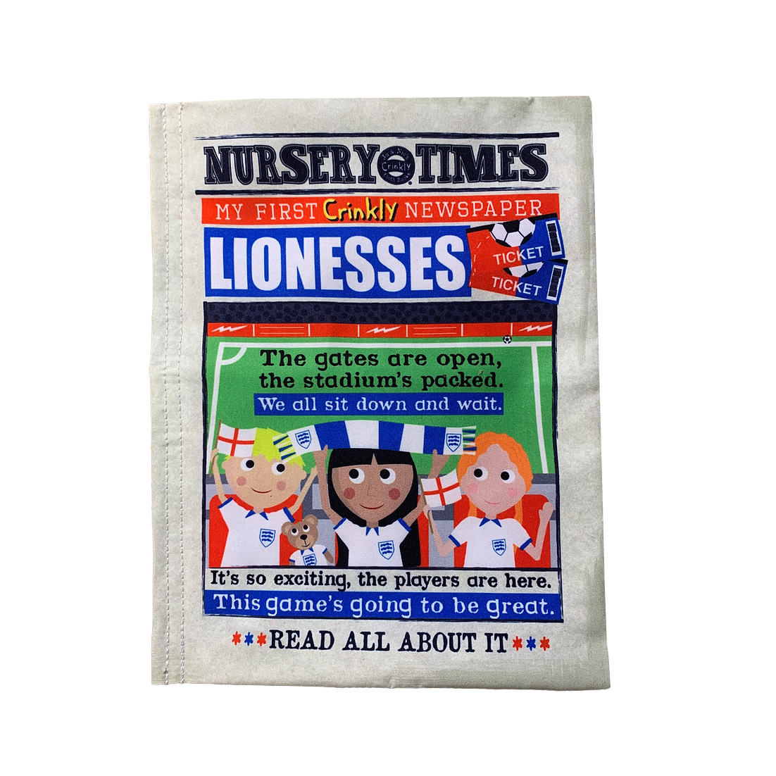 Jo & Nic Nursery Times Crinkly Book LIONESSES - football rhymes