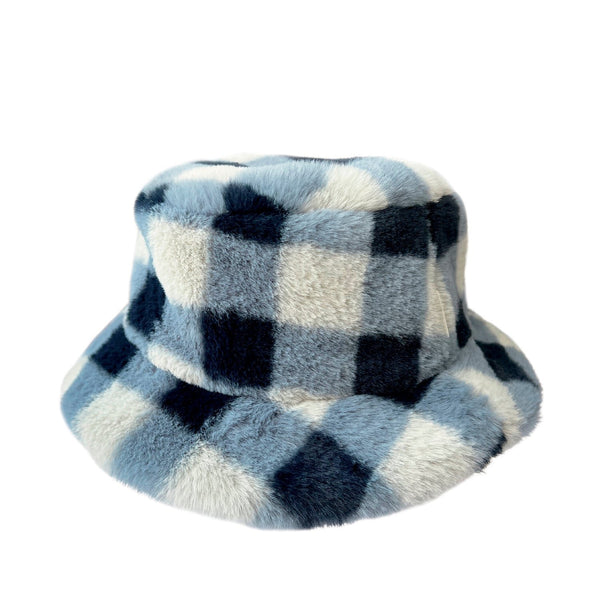 Rockahula : Furry Checked Bucket Hat Blue 3-6 Years