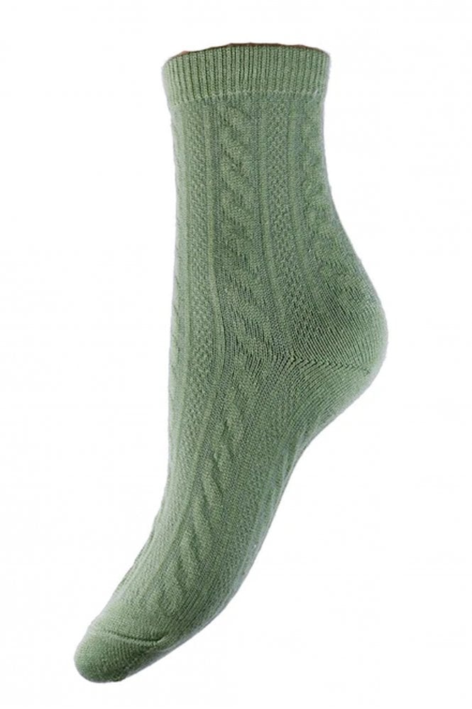 Joya Green Cable Knit Wool Blend Socks