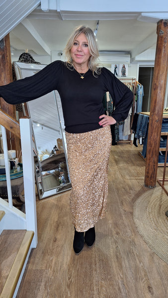 Luxury Bubble Midi Sequin Skirt In Caramel