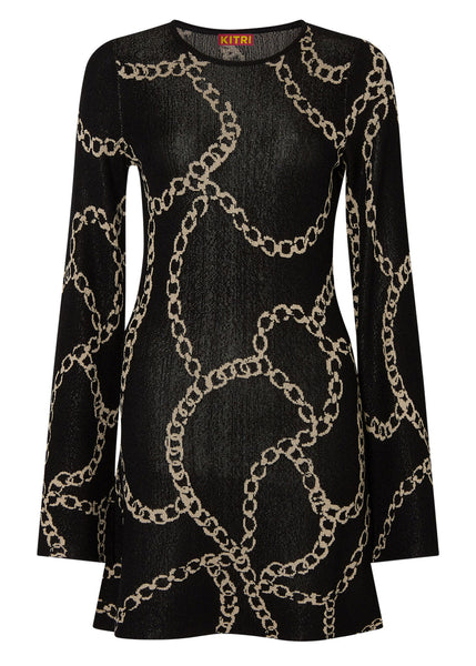 KITRI Greta Black Chain Lurex Knit Mini Dress
