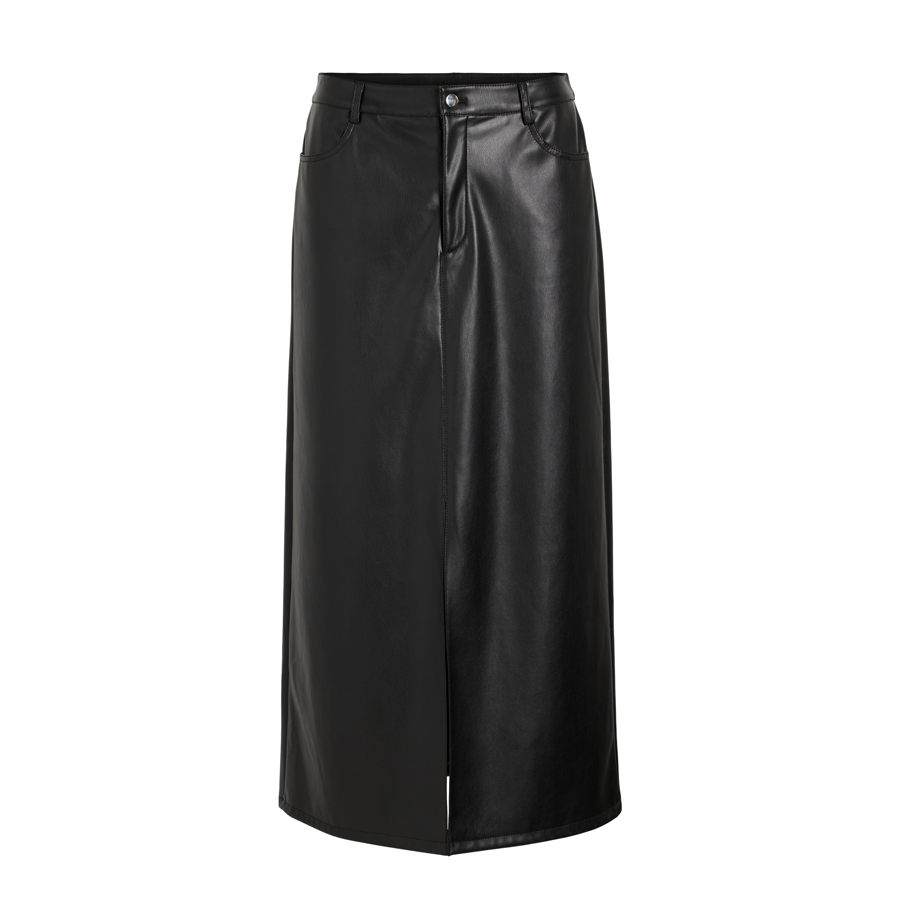 Vila  Faux Leather Front Split Skirt