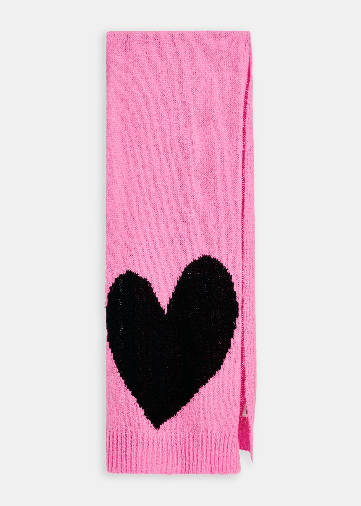 Essentiel Antwerp Pink and Black Expressive Heart Intarsia Printed Knitted Scarf