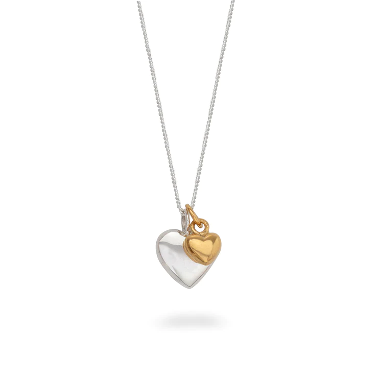 Lime Tree Design Two Heart Necklace- Silver & Gold Vermeil