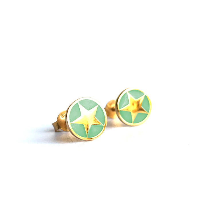 Lime Tree Design Enamel Star Stud Earrings Gold Vermeil - Jade