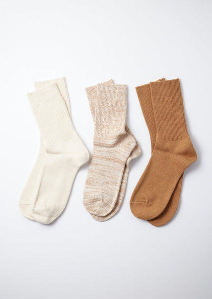 RoToTo Ecru/Brown Organic Daily 3 Pack Ankle Socks