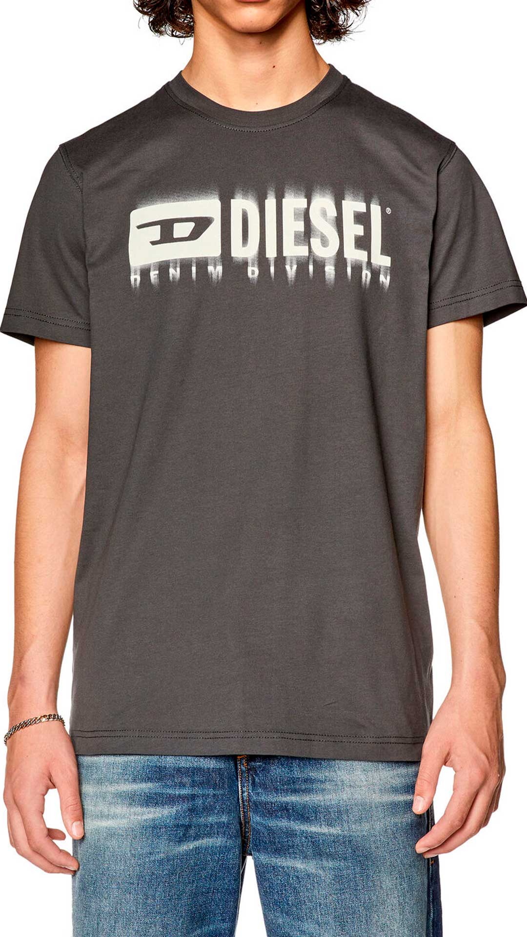 Diesel Camiseta Con Logotipo Con Efecto Manchado – L, Gris