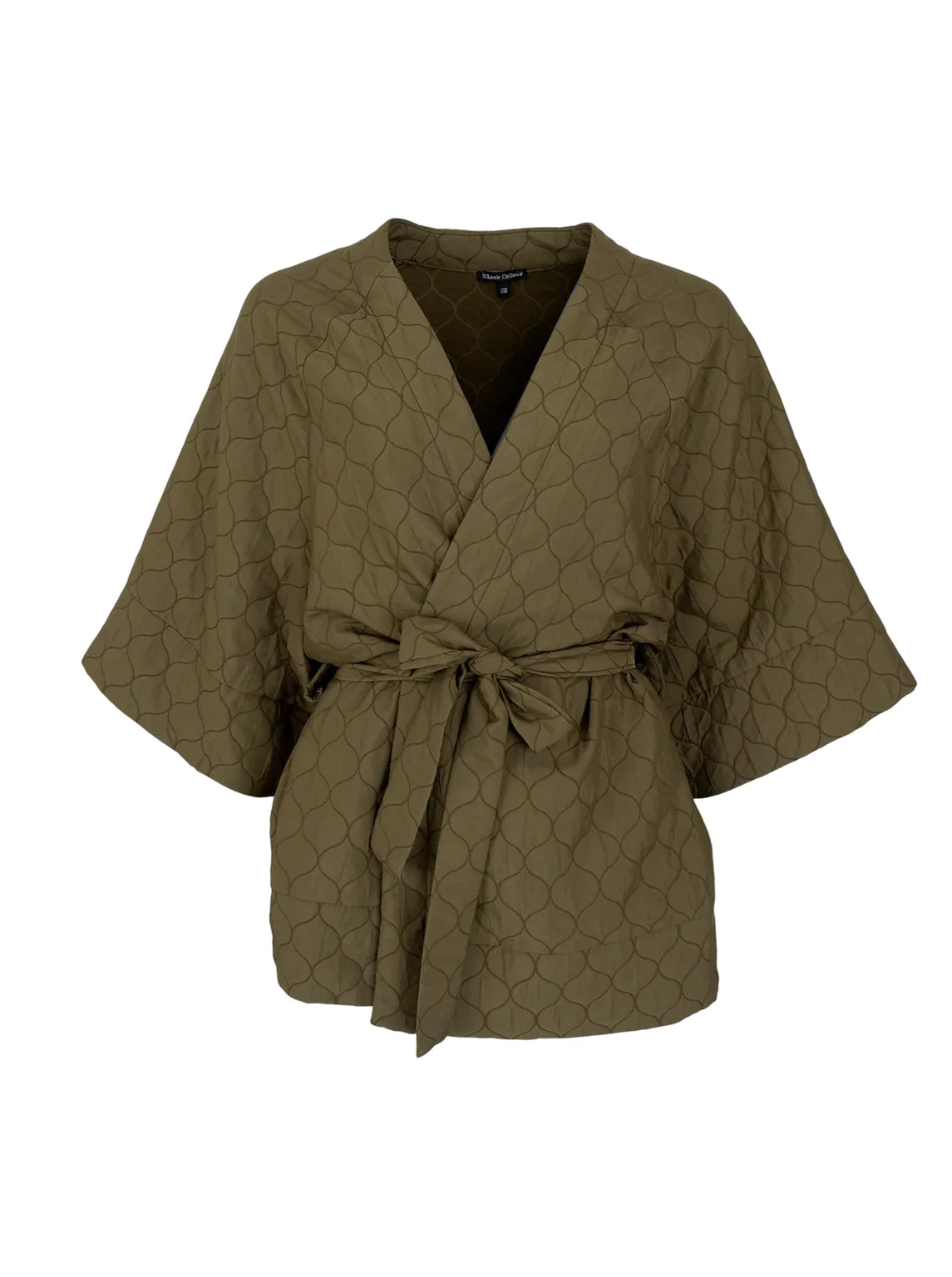 Black Colour Finley Kimono Style Quilted Jacket In Army