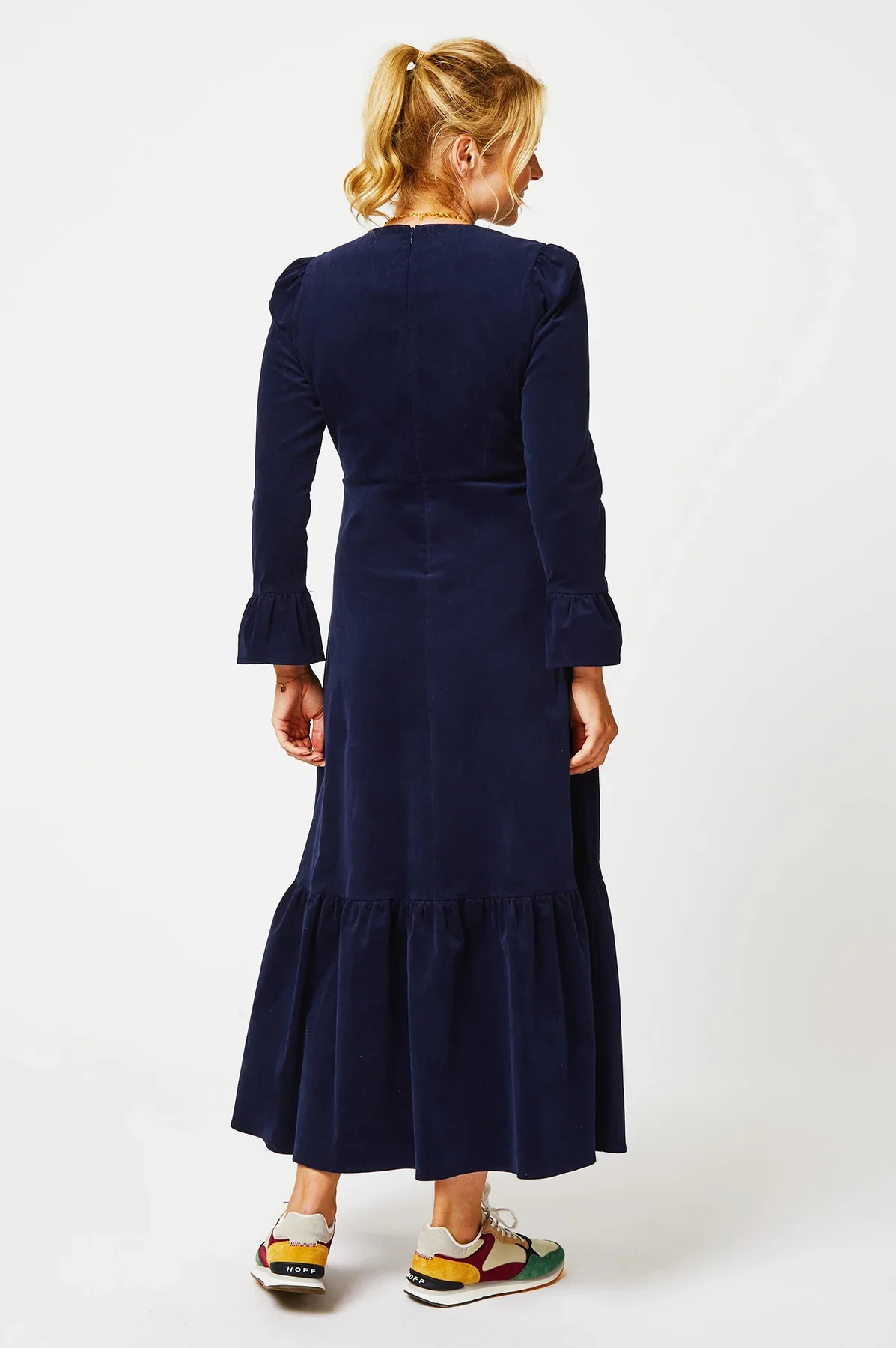 Victoria V neck Long Sleeve Corduroy Dress In Atlantic Blue Trouva