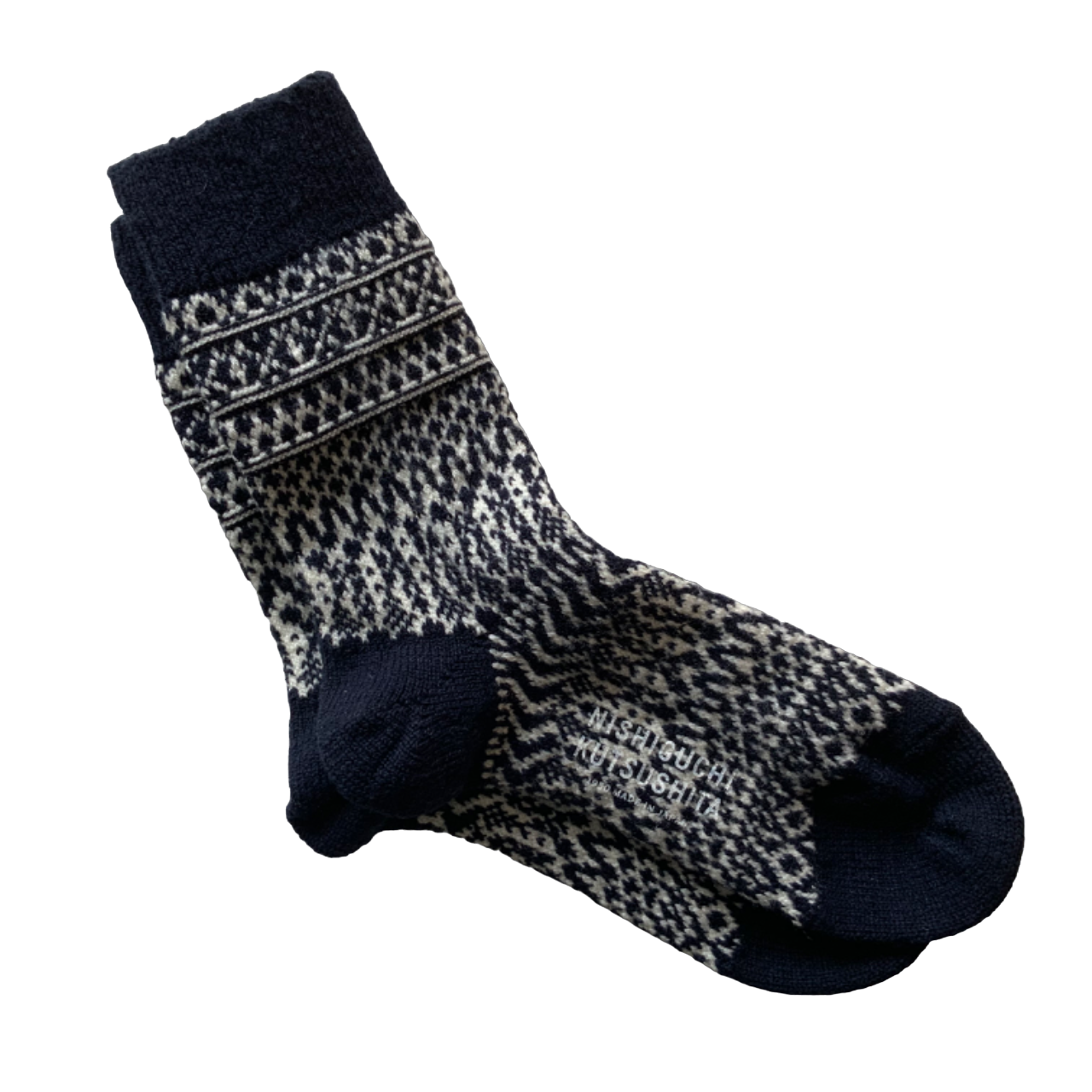 Nishiguchi Kutsushita Wool Jacquard Oslo Socks in Berlin Blue