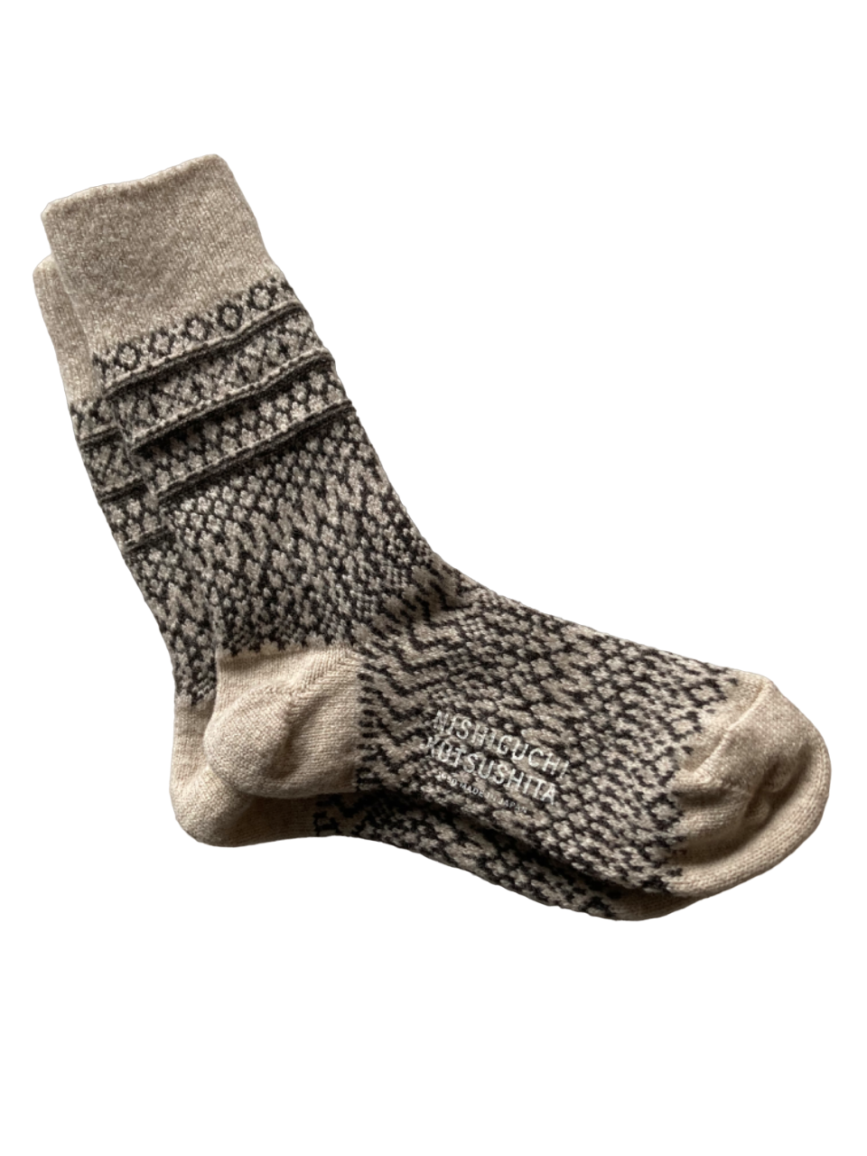 Nishiguchi Kutsushita Wool Jacquard Oslo Socks in Oatmeal