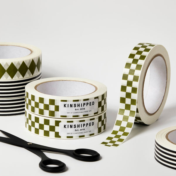 Kinshipped Green Checkerboard Paper Tape