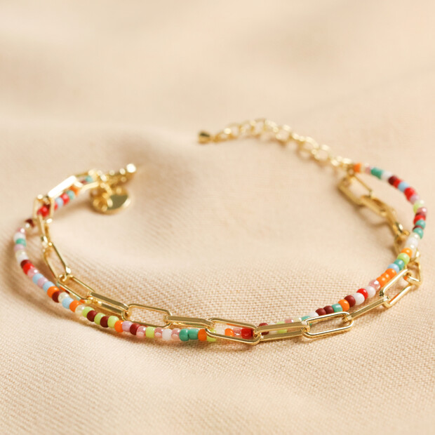 Lisa Angel Rainbow Bead and Chain Layered Bracelet in Gold