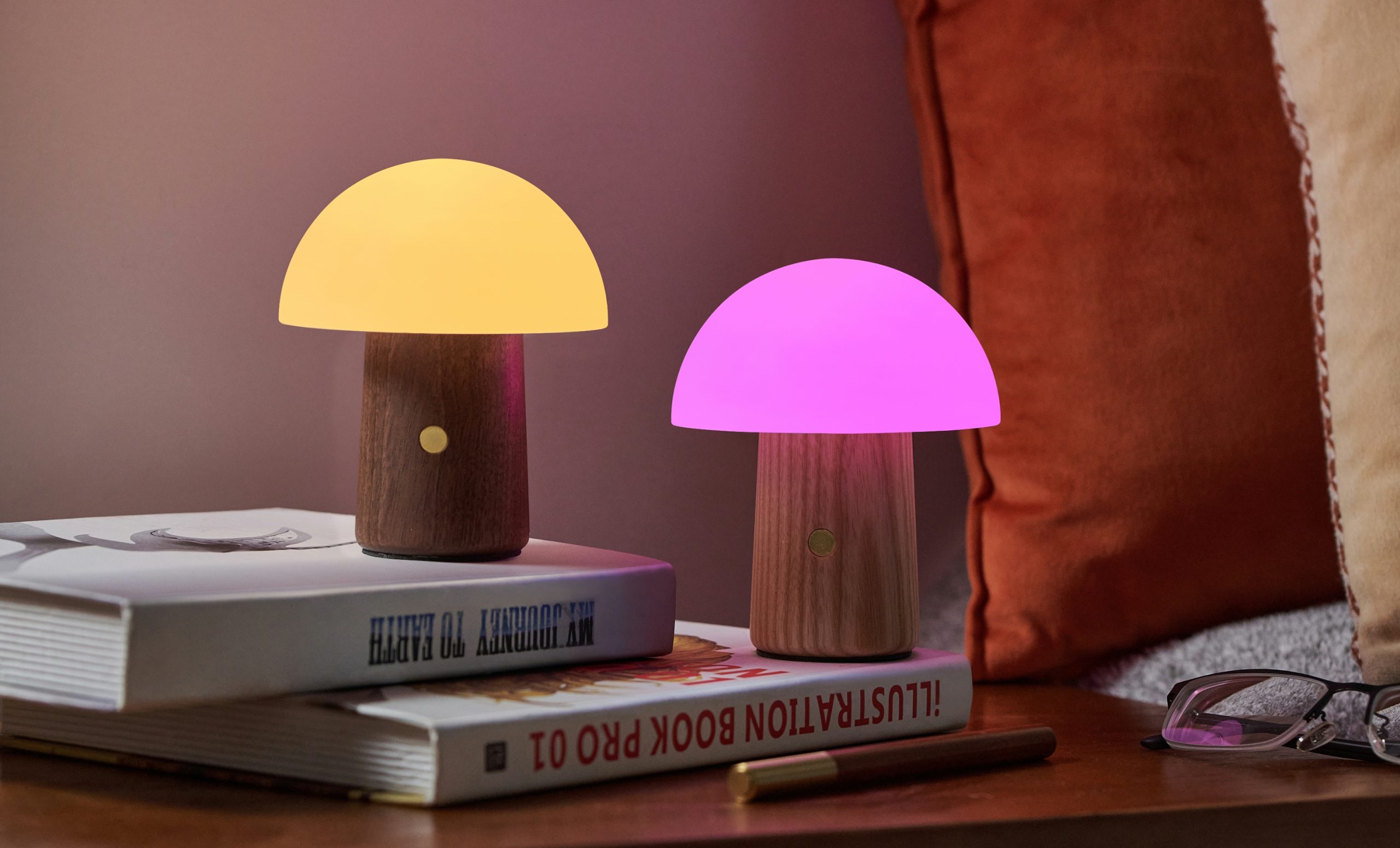 Lampe Champignon Alice Bois et Verre multicolore Gingko - Objectif Tendance